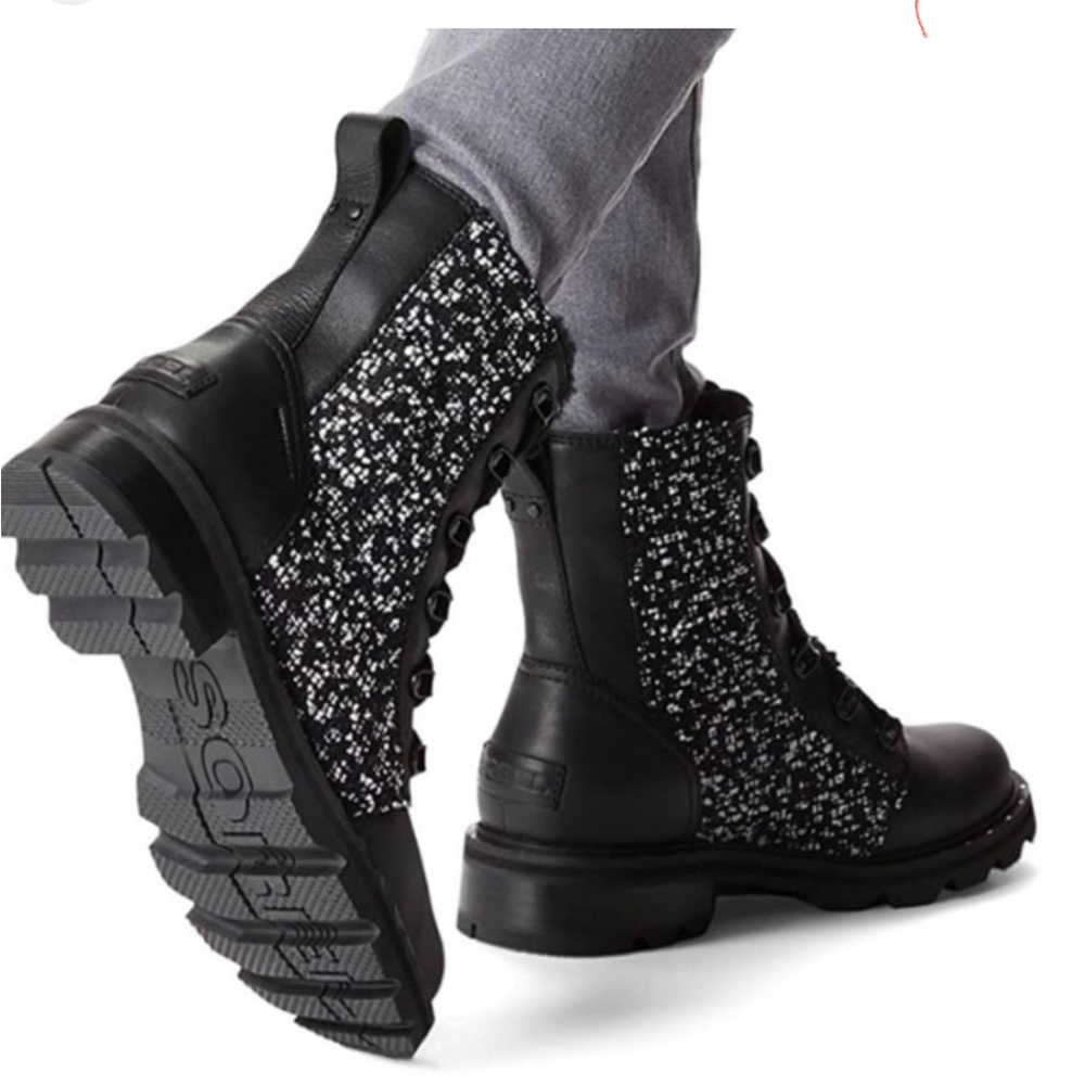 Sorel Black & White Sparkle Combat Boots